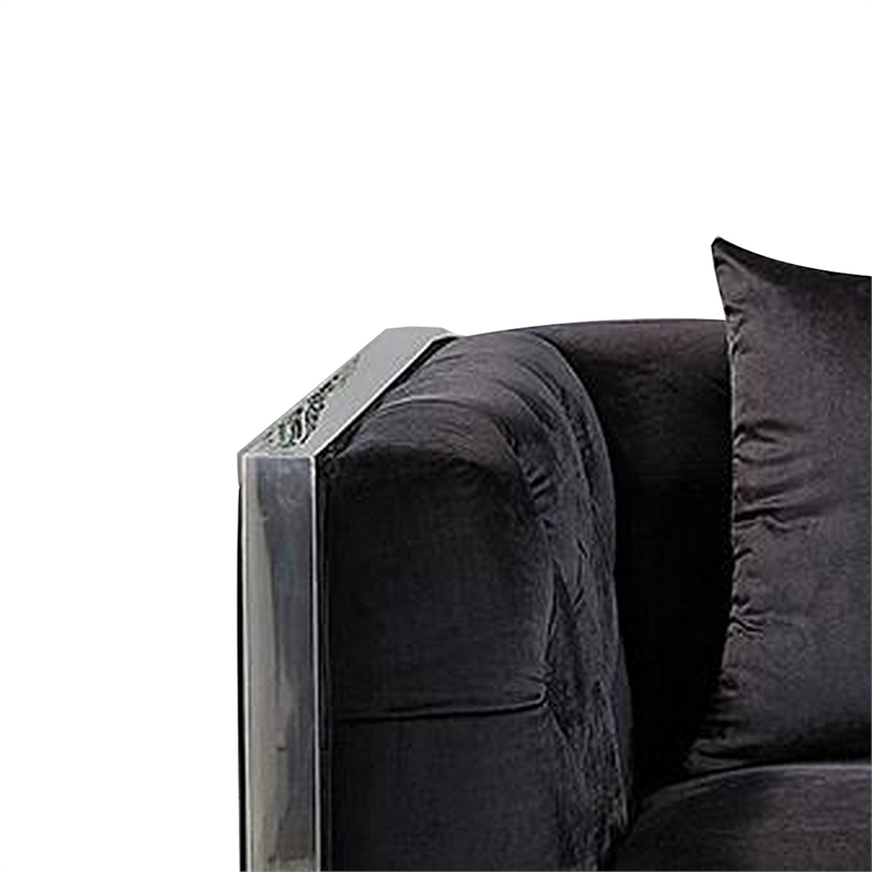 Vade 39 Inch Accent Chair- Stainless Steel Frame- Tufted Black Flannelette
