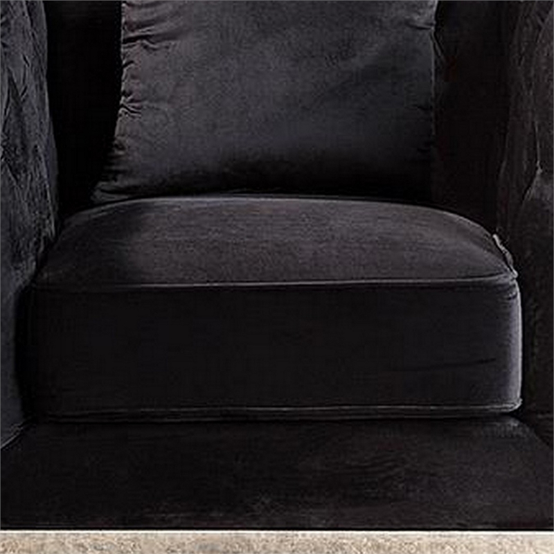 Vade 39 Inch Accent Chair- Stainless Steel Frame- Tufted Black Flannelette