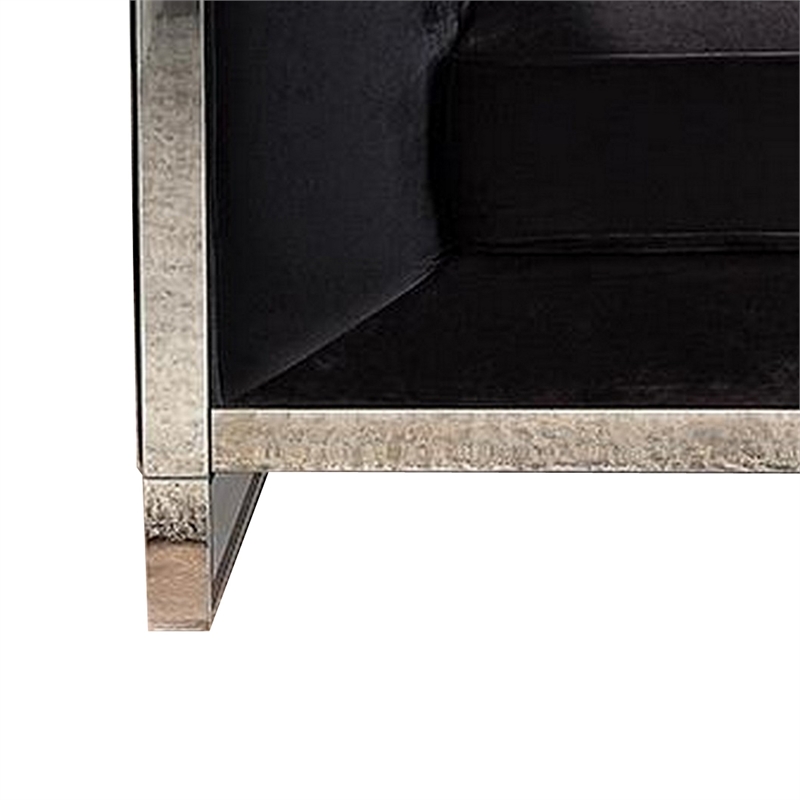 Vade 39 Inch Accent Chair- Stainless Steel Frame- Tufted Black Flannelette