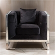 Vade 39 Inch Accent Chair- Stainless Steel Frame- Tufted Black Flannelette