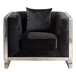 Vade 39 Inch Accent Chair- Stainless Steel Frame- Tufted Black Flannelette
