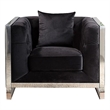 Vade 39 Inch Accent Chair- Stainless Steel Frame- Tufted Black Flannelette