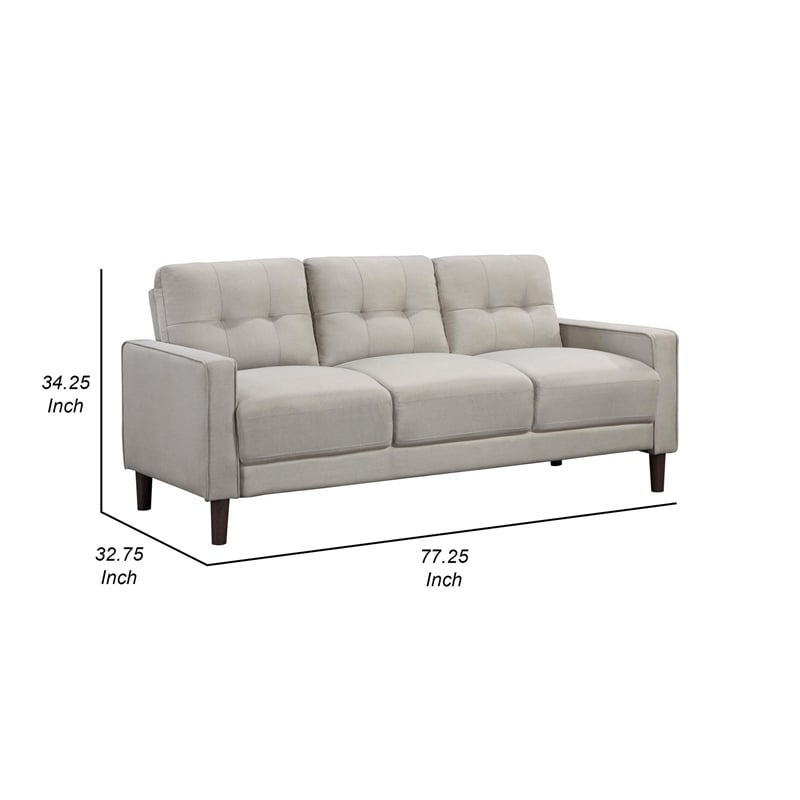 Bow 77 Inch Sofa- Grid Tufted Back- Track Arms- Self Welt Trim- Beige