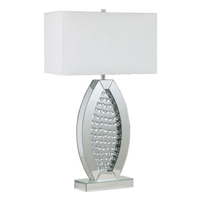 30 Inch Table Lamp- Acrylic Crystal- Rectangular Shade- Curved- Silver