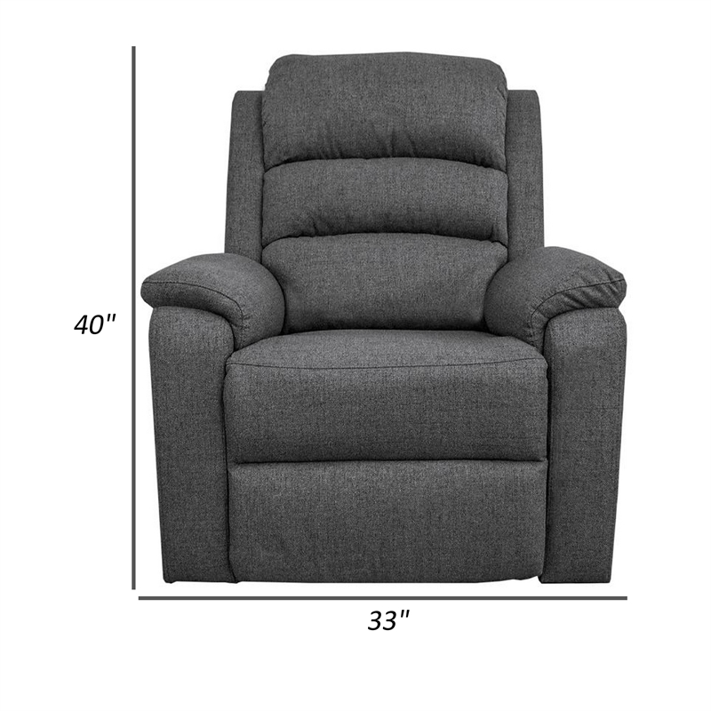 Fery 36 Inch Manual Recliner Chair- Gray Burlap- Cushioned Seat- Solid Wood