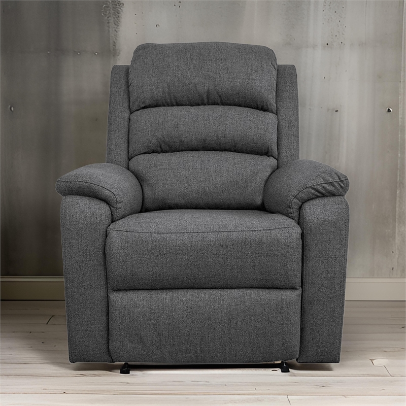 Fery 36 Inch Manual Recliner Chair- Gray Burlap- Cushioned Seat- Solid Wood