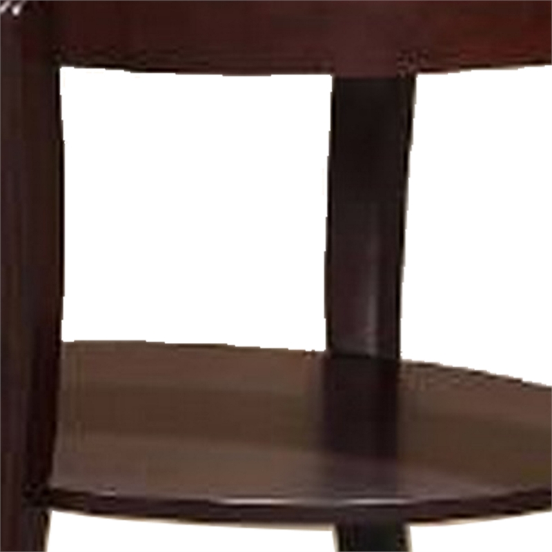 Lyn 31 Inch Side End Table with Oval Glass Top and Lower Shelf- Brown Wood