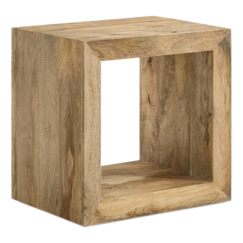 Beni 22 Inch End Table- Cube Shape- Handcrafted Mango Wood Frame- Brown