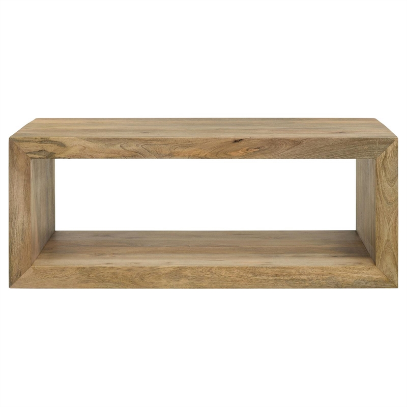 Beni 46 Inch Coffee Table- Rectangular Handcrafted Mango Wood Frame- Brown