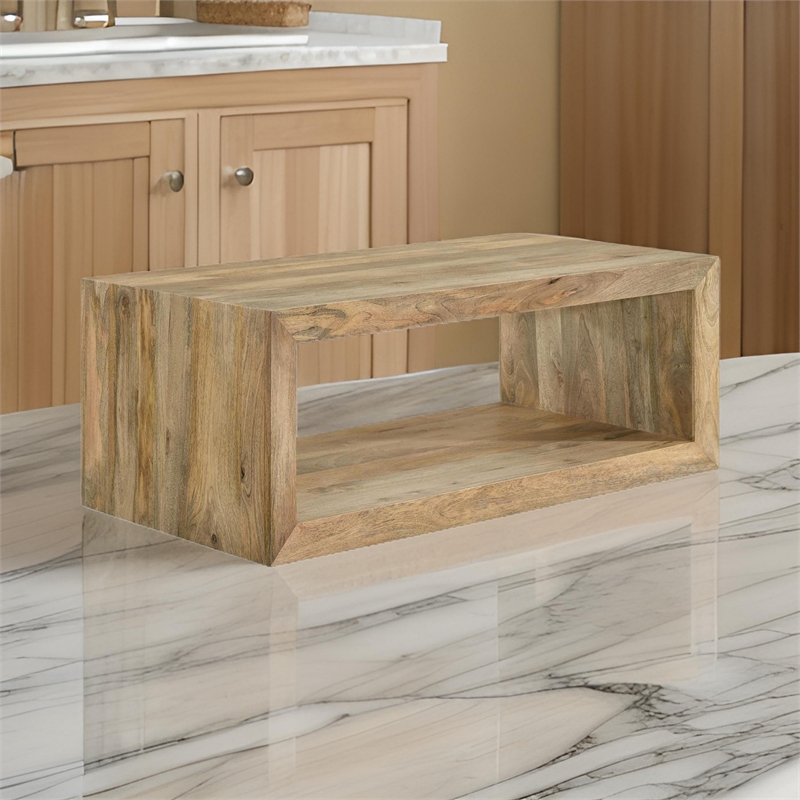 Beni 46 Inch Coffee Table- Rectangular Handcrafted Mango Wood Frame- Brown