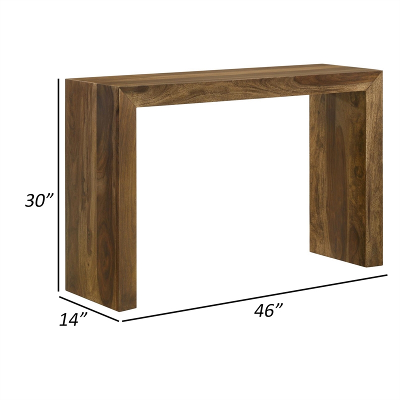 Ody 34 Inch Console Sofa Table- U Shaped- Sheesham Wood- Auburn Brown