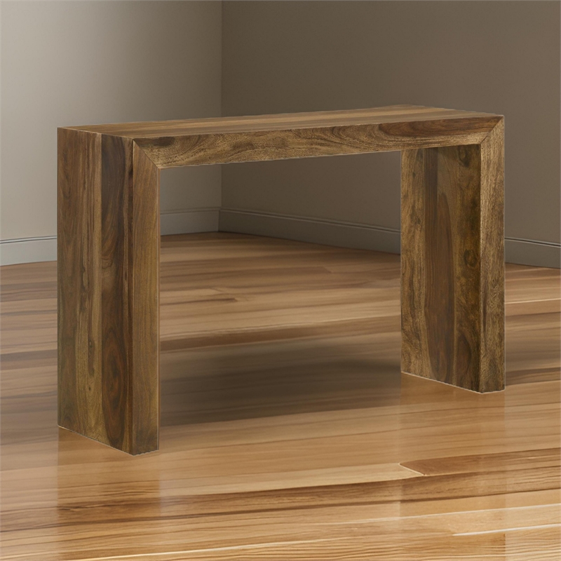 Ody 34 Inch Console Sofa Table- U Shaped- Sheesham Wood- Auburn Brown