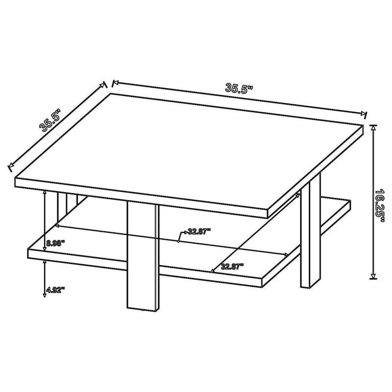 Dew 36 Inch Side Coffee Table- Lower Shelf- Engineered Wood- Mango Brown