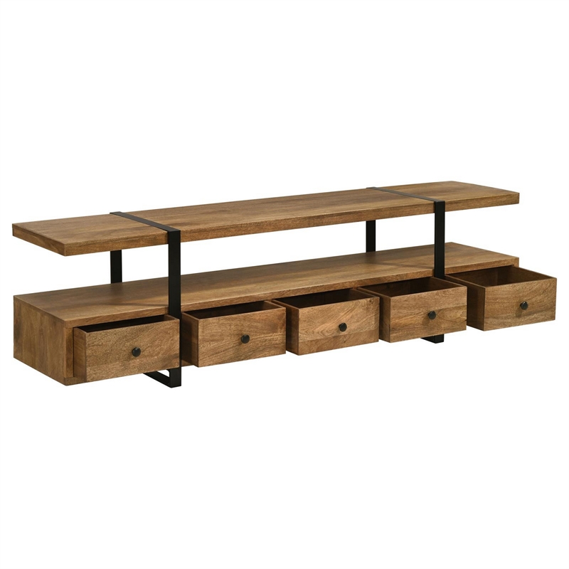 70 Inch TV Media Entertainment Console with 4 Drawers- Mango Wood- Brown