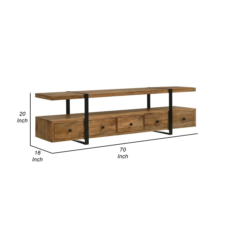 70 Inch TV Media Entertainment Console with 4 Drawers- Mango Wood- Brown