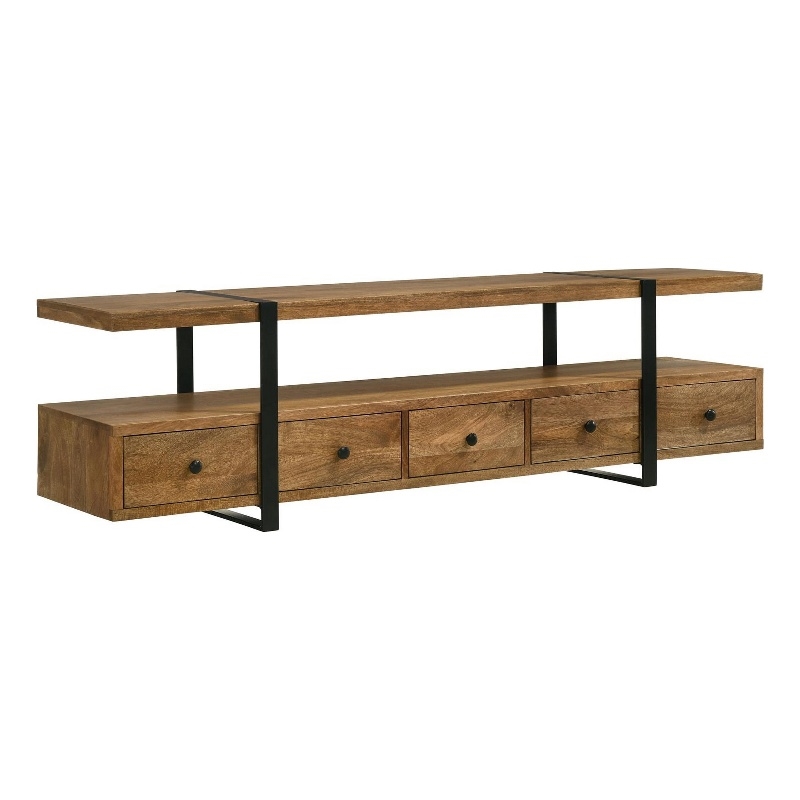 70 Inch TV Media Entertainment Console with 4 Drawers- Mango Wood- Brown
