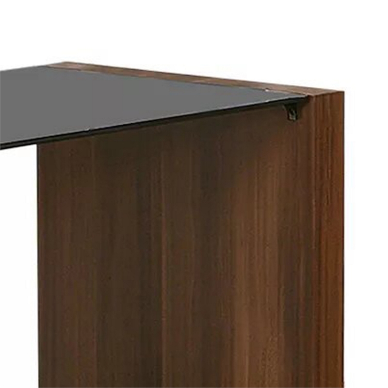 Bere 24 Inch Side End Table- Black Glass Top- Open Bottom Shelf- Brown Wood