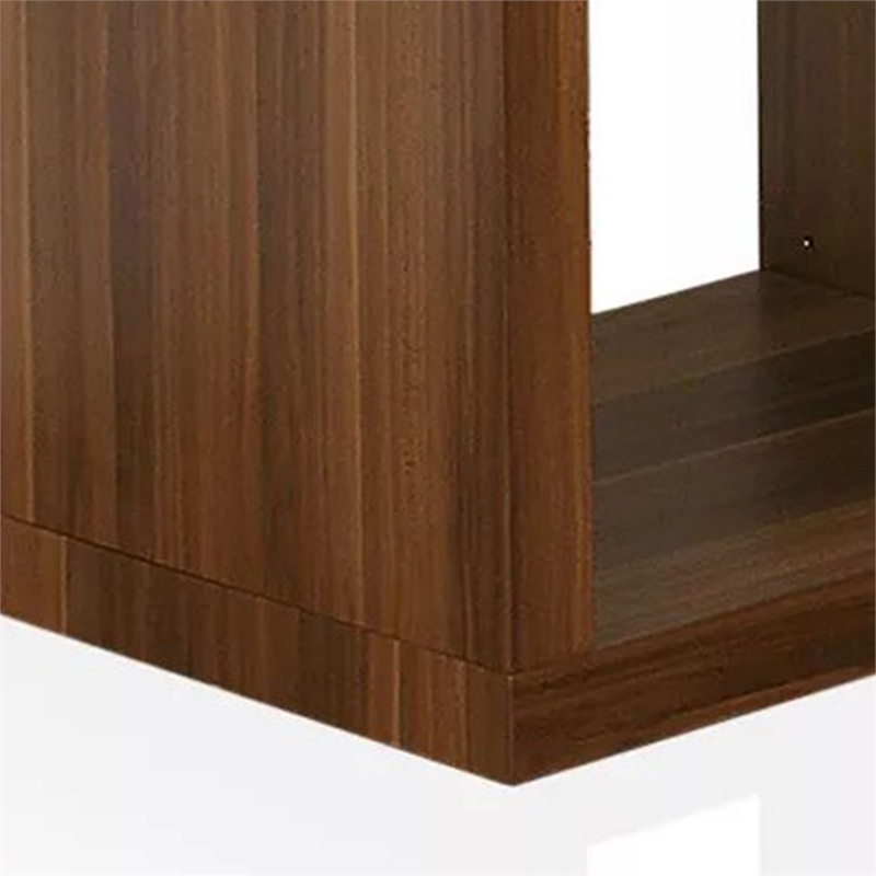 Bere 24 Inch Side End Table- Black Glass Top- Open Bottom Shelf- Brown Wood
