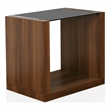 Bere 24 Inch Side End Table- Black Glass Top- Open Bottom Shelf- Brown Wood