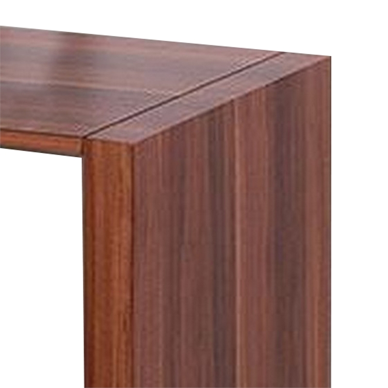 Bere 47 Inch Sofa Table with Black Glass Top- Open Shelves- Brown Wood