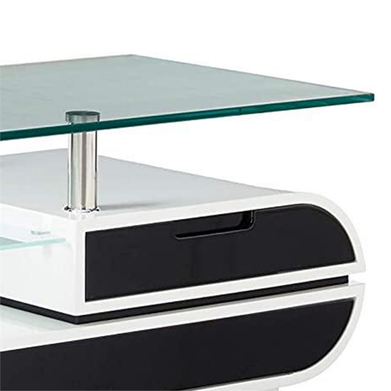 63 Inch TV Entertainment Console- Glass Top- Chrome Posts- Black- White
