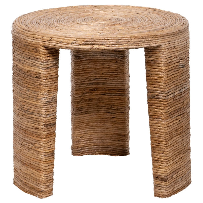 Asha 22 Inch Side End Table- Round Shaped Top with Natural Rattan Wrapping