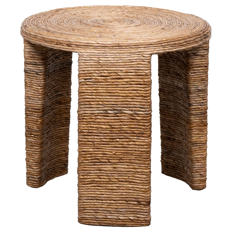Asha 22 Inch Side End Table- Round Shaped Top with Natural Rattan Wrapping