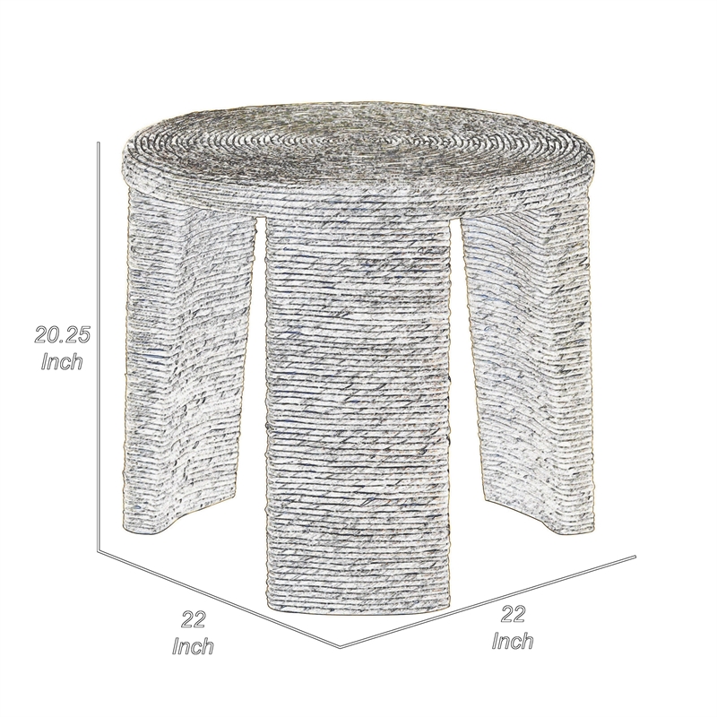 Asha 22 Inch Side End Table- Round Shaped Top with Natural Rattan Wrapping
