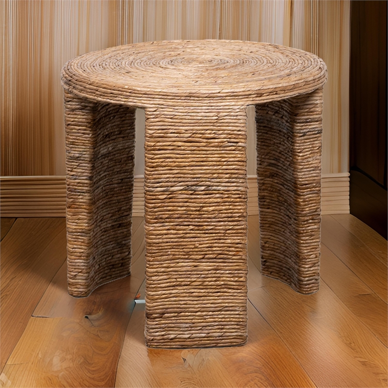 Asha 22 Inch Side End Table- Round Shaped Top with Natural Rattan Wrapping