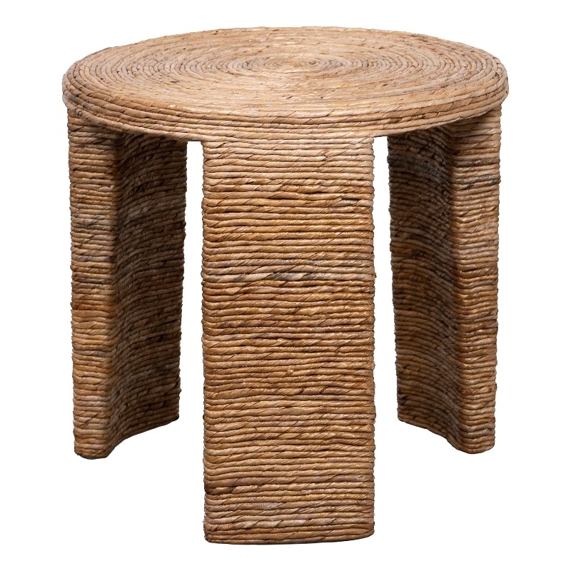 Asha 22 Inch Side End Table- Round Shaped Top with Natural Rattan Wrapping