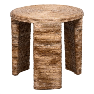Asha 22 Inch Side End Table- Round Shaped Top with Natural Rattan Wrapping