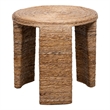 Asha 22 Inch Side End Table- Round Shaped Top with Natural Rattan Wrapping
