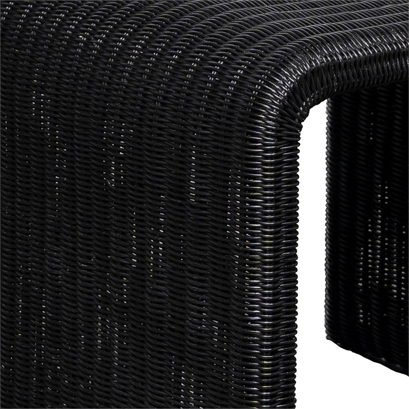 Gigi 22 Inch Side End Table- Black Woven Rattan- Square Waterfall Edges