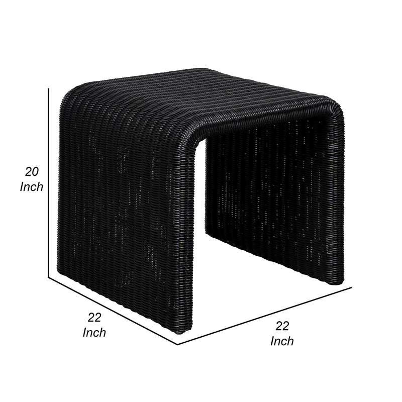 Gigi 22 Inch Side End Table- Black Woven Rattan- Square Waterfall Edges