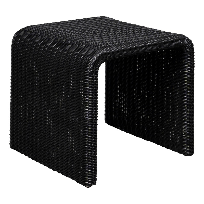 Gigi 22 Inch Side End Table- Black Woven Rattan- Square Waterfall Edges