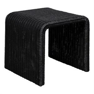 Gigi 22 Inch Side End Table- Black Woven Rattan- Square Waterfall Edges