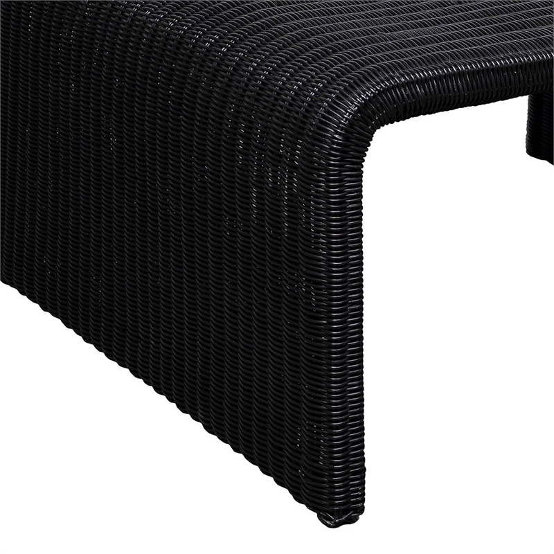 Gigi 36 Inch Coffee Table- Black Woven Rattan- Square Waterfall Edges