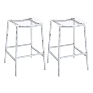 Ani 29 Inch Barstool Set of 2- Acrylic Clear Seat- Footrest- Chrome Metal
