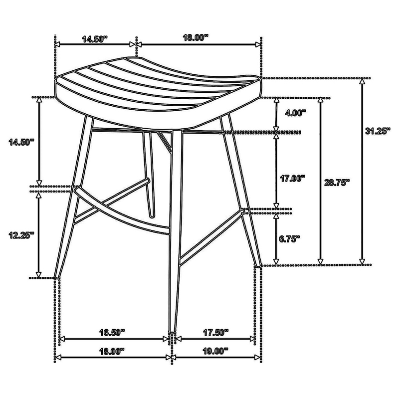 Vini 30 Inch Bar Stool Set of 2- Curved Leather Seat- Channel Tufted- Black
