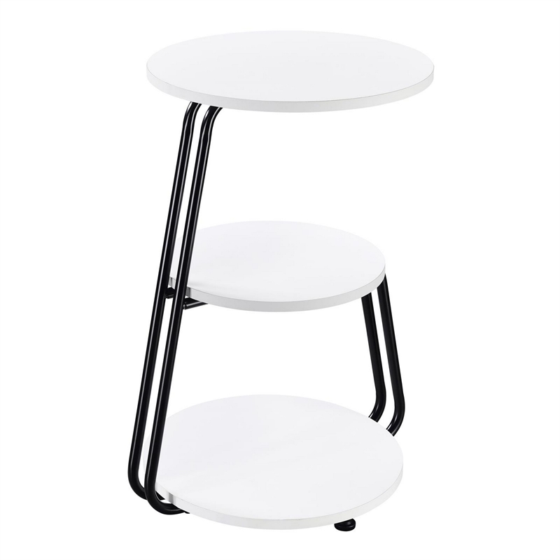 26 Inch Side End Table- 3 Tier Design- Black Metal Frame- White Finish
