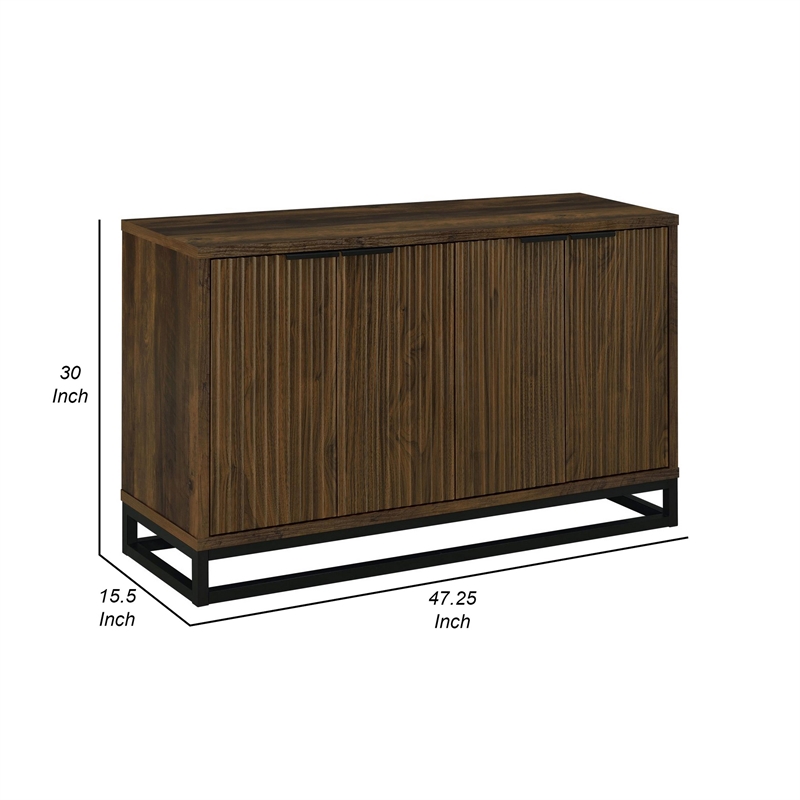 47 Inch Sideboard Cabinet Console- 4 Door- Carved Panels- Black and Brown
