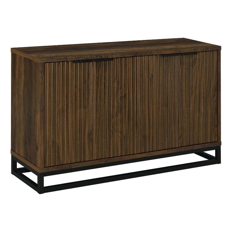 47 Inch Sideboard Cabinet Console- 4 Door- Carved Panels- Black and Brown