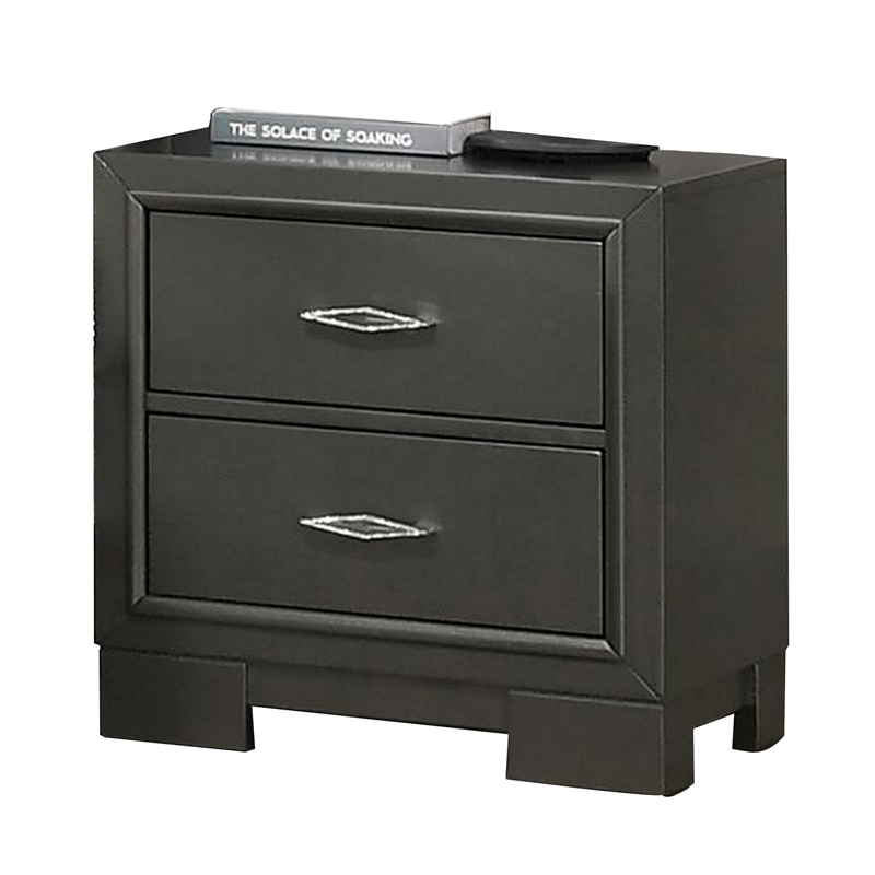 Aliso 23 Inch Nightstand- 2 Drawers- Bracket Feet- Solid Wood- Dark Gray