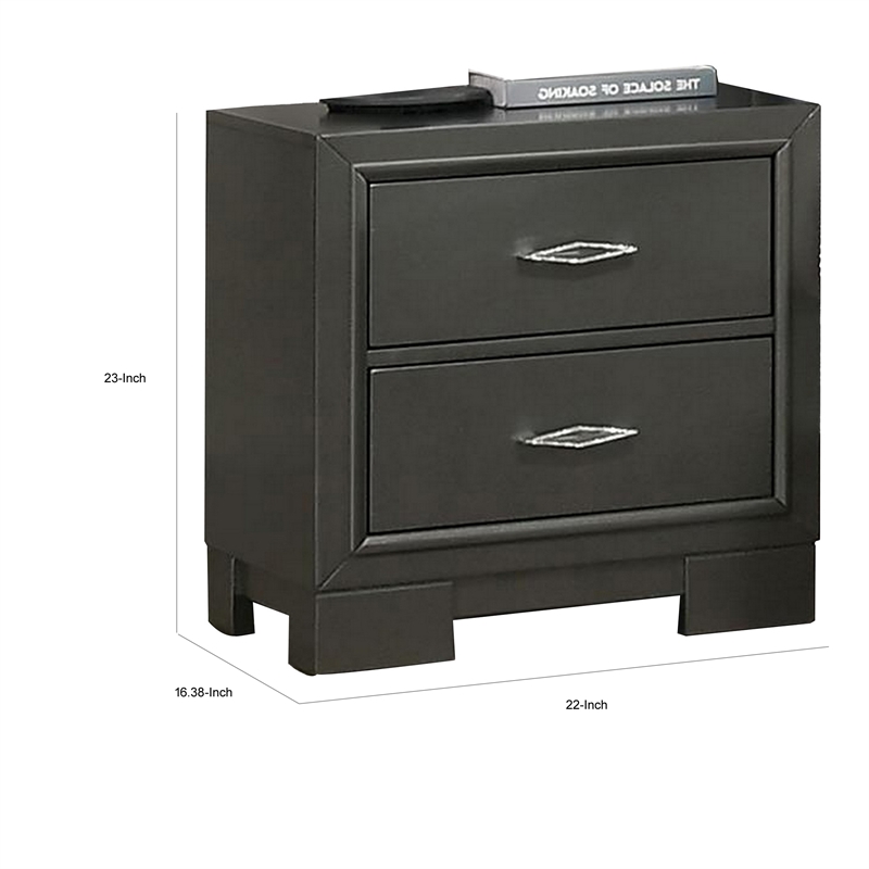 Aliso 23 Inch Nightstand- 2 Drawers- Bracket Feet- Solid Wood- Dark Gray