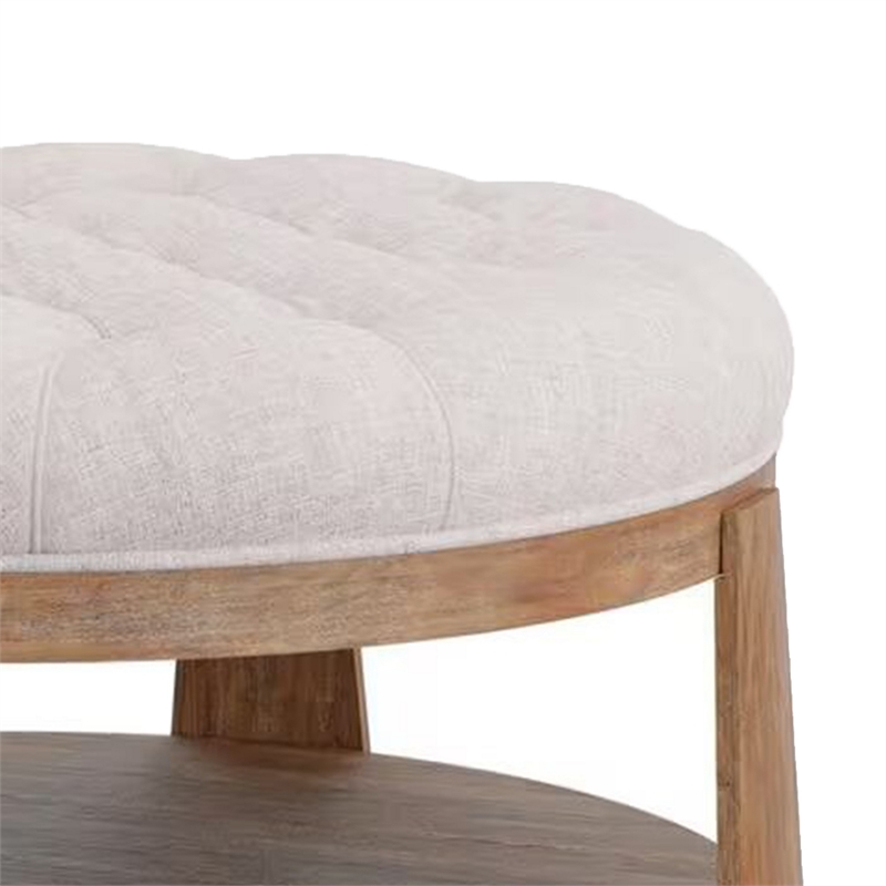 Gus 41 Inch Ottoman Coffee Table- Button Tufted Beige Fabric- Brown Wood