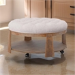 Gus 41 Inch Ottoman Coffee Table- Button Tufted Beige Fabric- Brown Wood