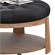 Gus 41 Inch Ottoman Coffee Table- Button Tufted Gray Fabric- Brown Wood