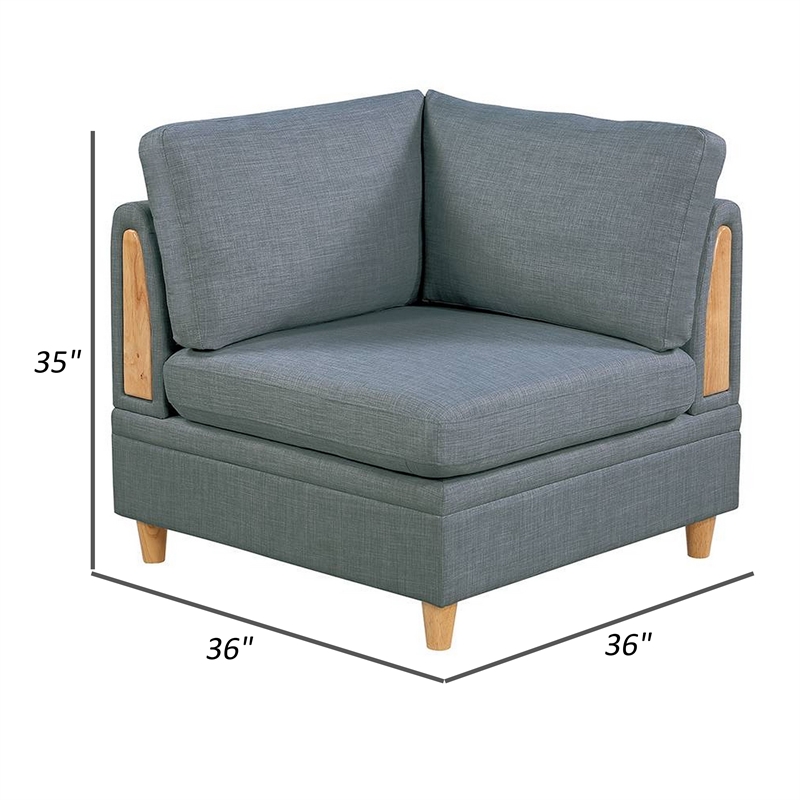 Gimy 37 Inch Modular Corner Sofa Chair- Gray Dorris Upholstery- Wood