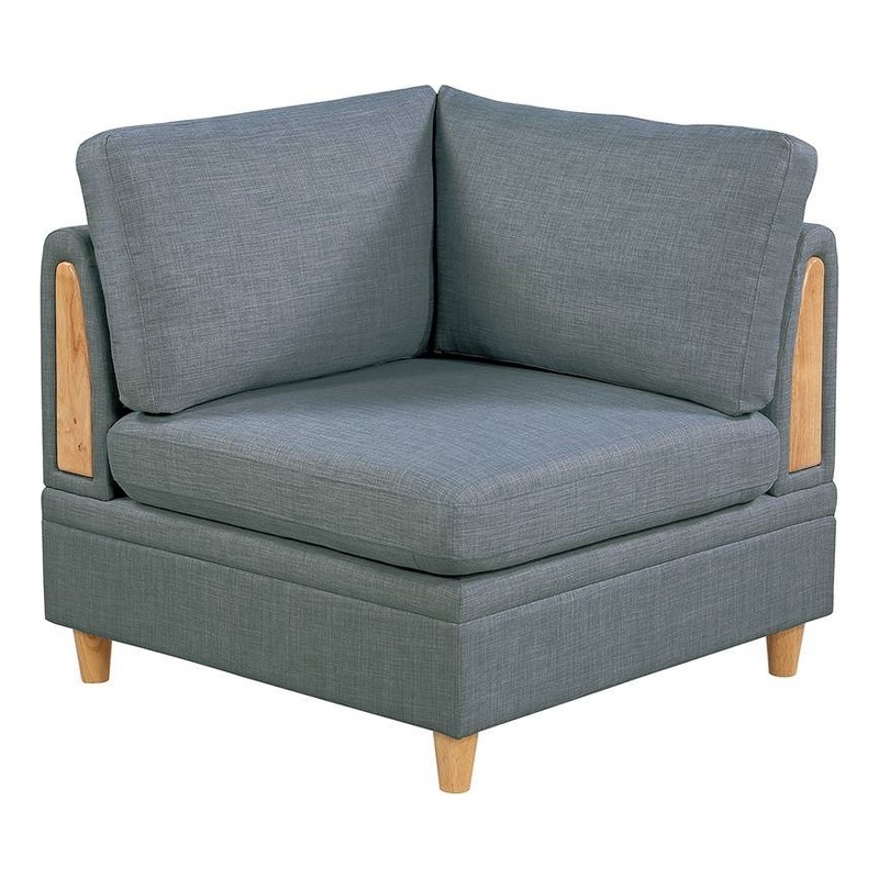 Gimy 37 Inch Modular Corner Sofa Chair- Gray Dorris Upholstery- Wood