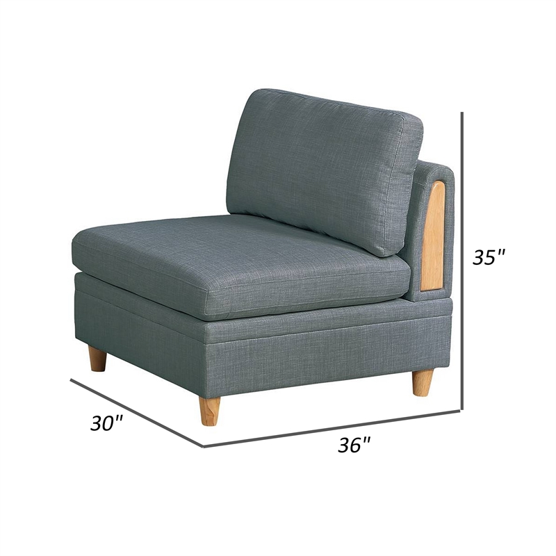 Gimy 37 Inch Modular Armless Sofa Chair- Gray Dorris Upholstery- Wood
